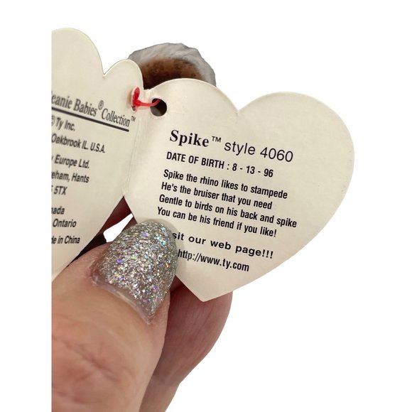 Spike the Rhinoceros Beanie Baby Vintage 1996 Retired Tush Tag Heart Tag in Case - Picture 16 of 17